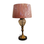 Vintage-Inspired Table Lamp with Amber Glass Base and Rose Pink Shade