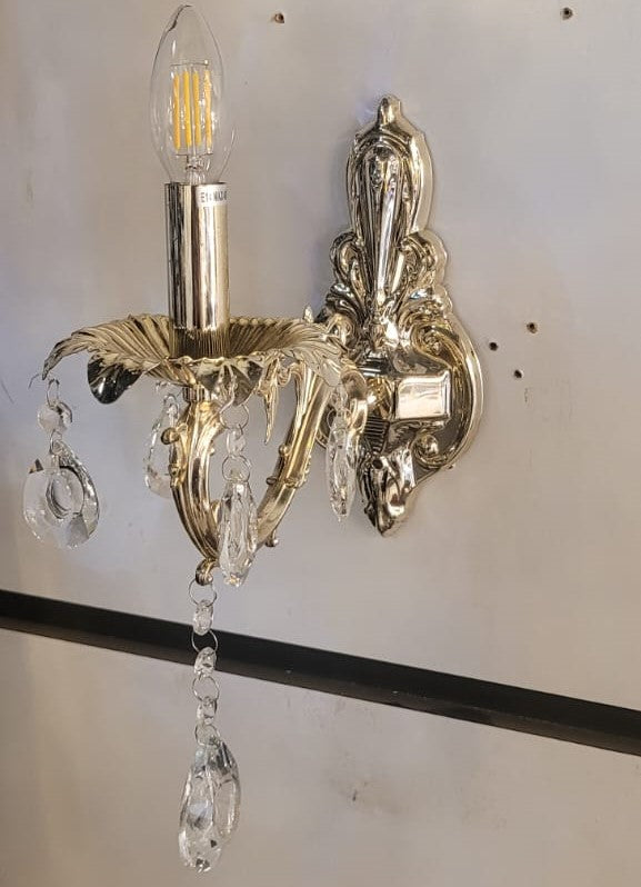 Classic Gold Wall Sconce with Crystal Accents and Candle-Style Bulb