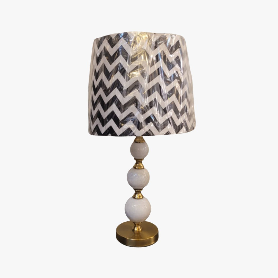 Modern Table Lamp with Chevron Shade & Stacked Globe Base