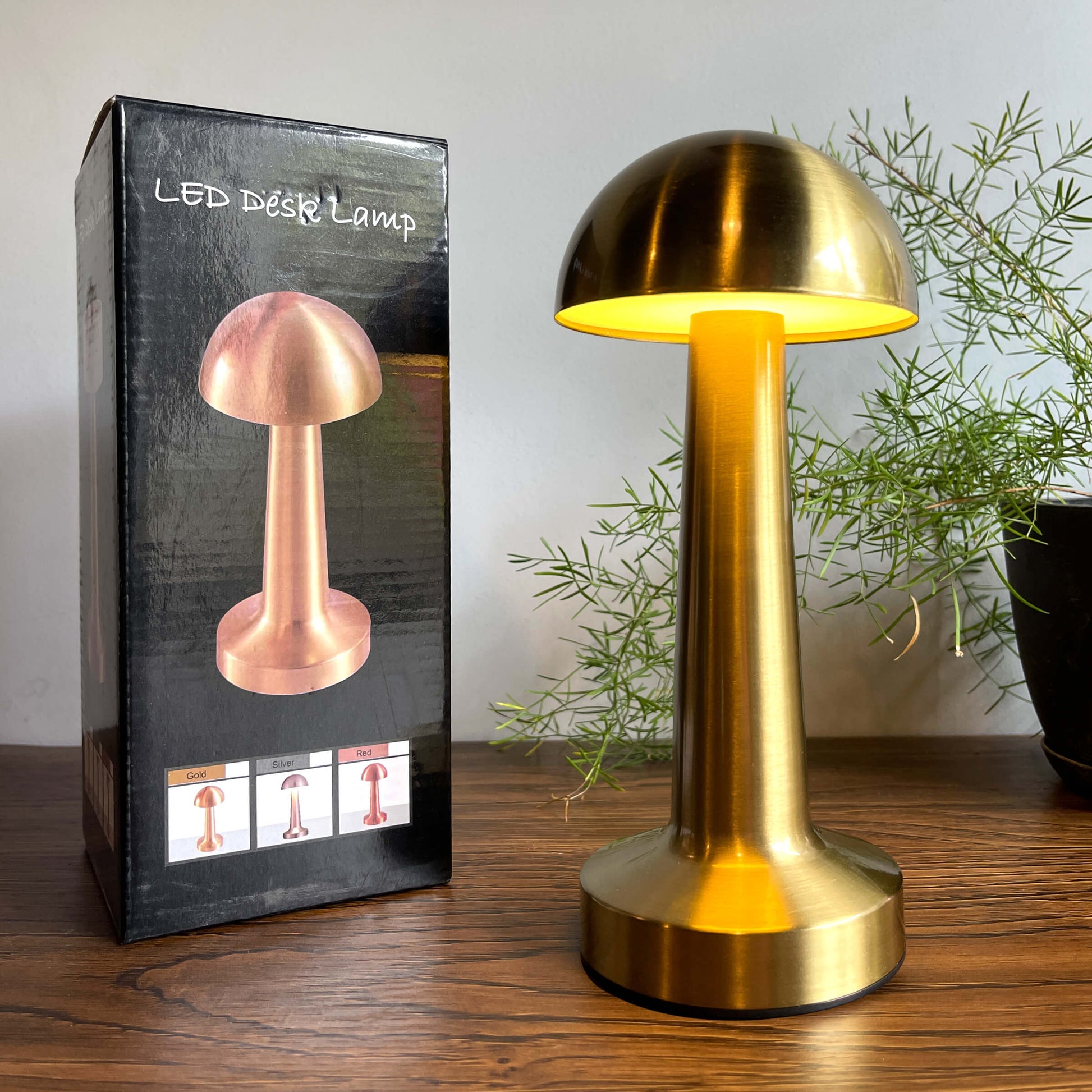 LED Modern Mushroom Table Lamp – Brushed Gold Finish