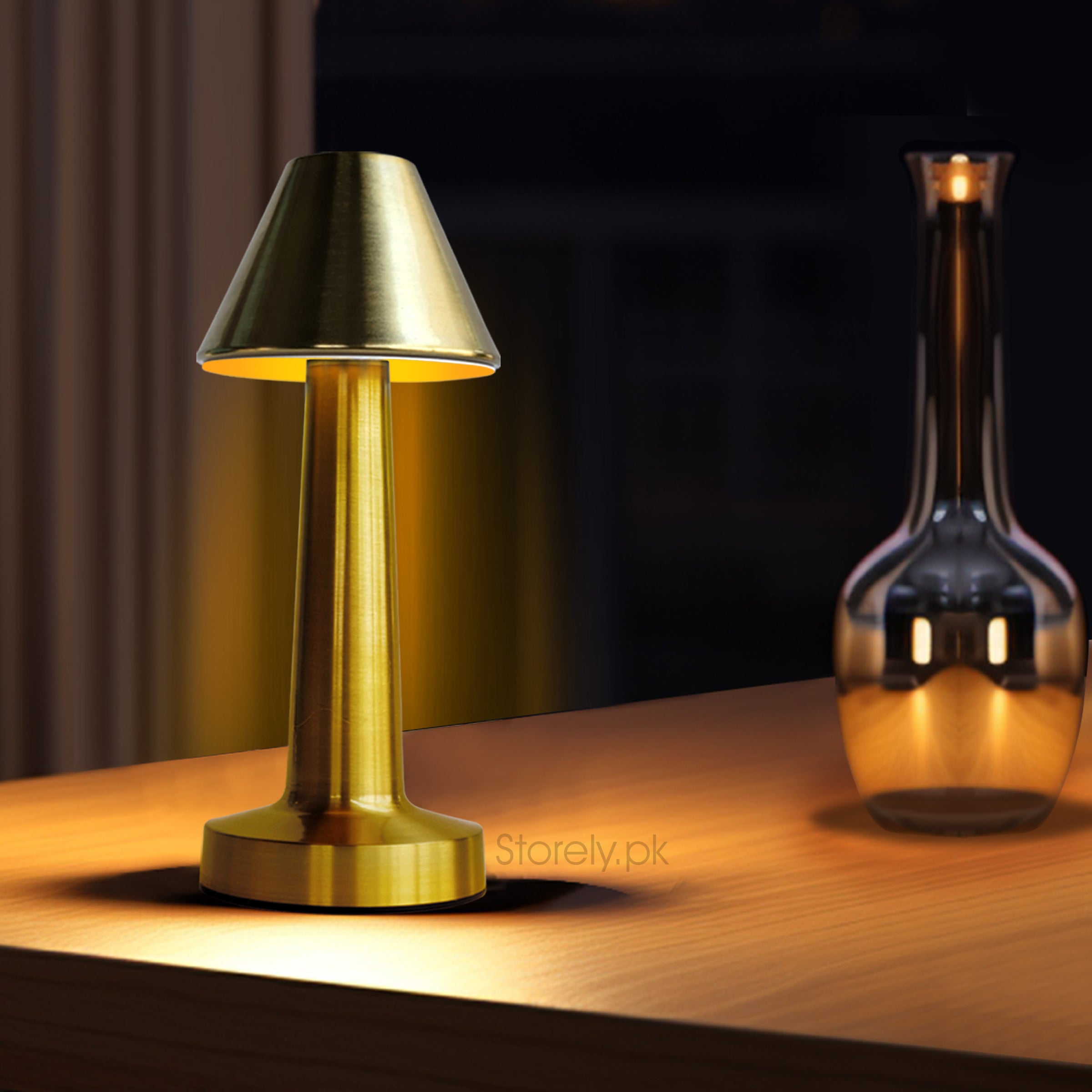 LED Contemporary Cone Table Lamp – Brushed Gold Finish