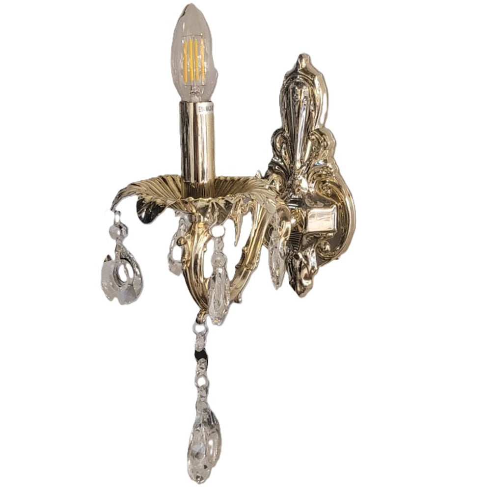 Classic Gold Wall Sconce with Crystal Accents and Candle-Style Bulb