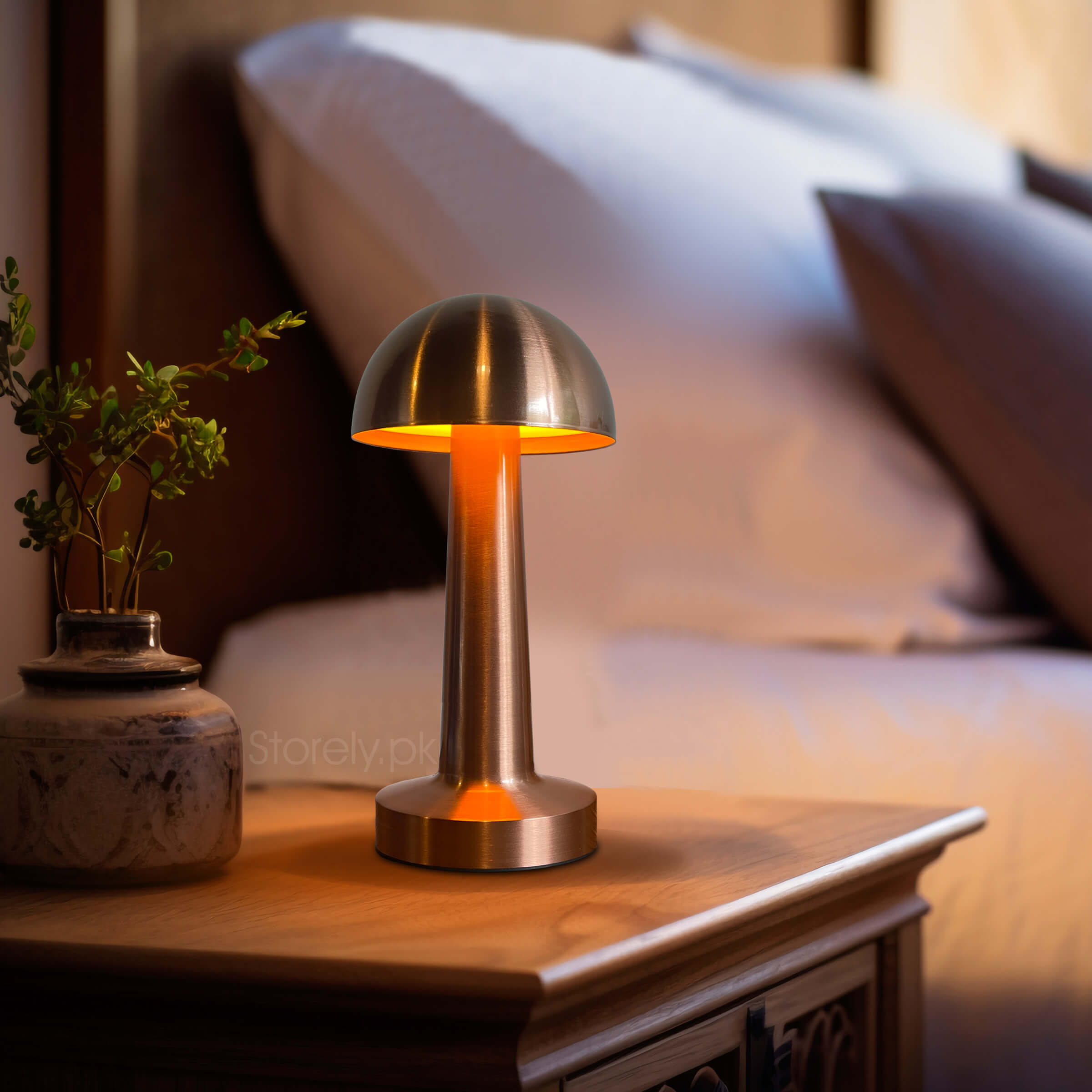 LED Modern Mushroom Table Lamp – Brushed Gold Finish