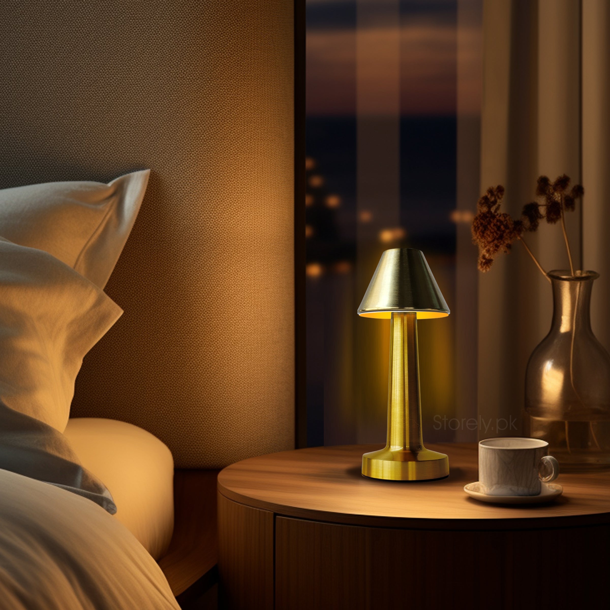 LED Contemporary Cone Table Lamp – Brushed Gold Finish