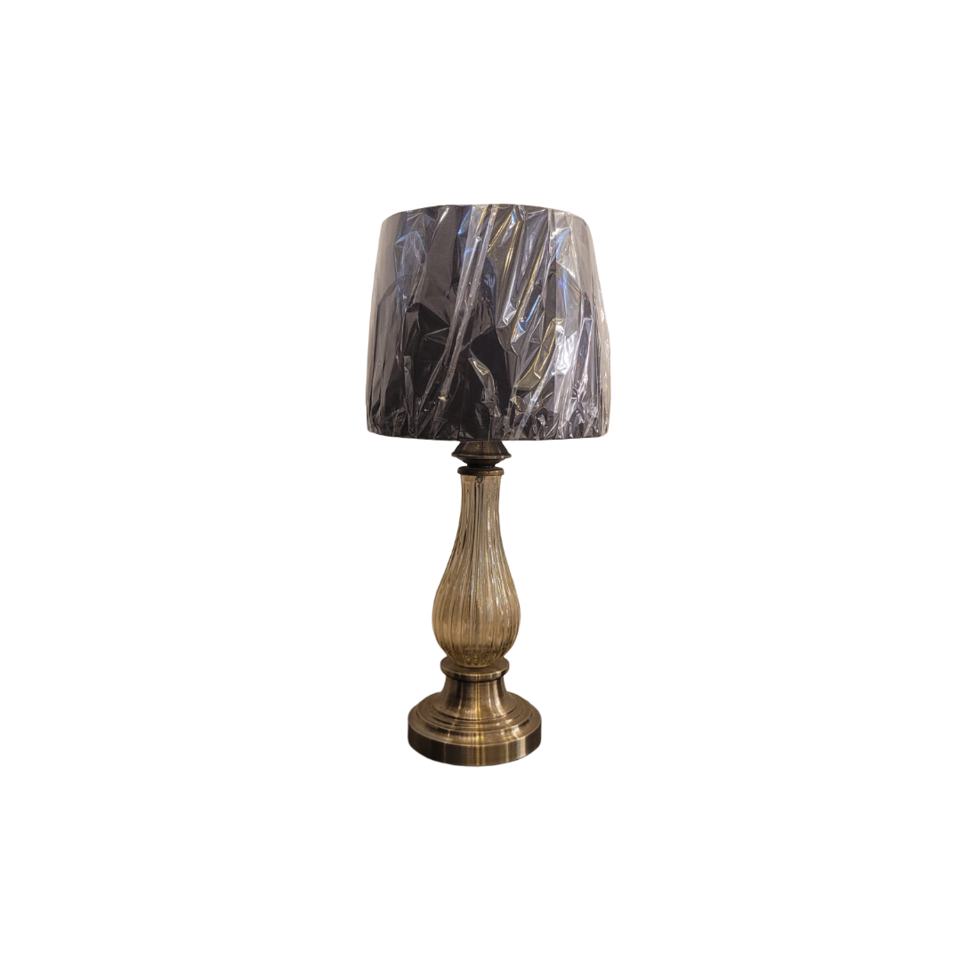 Classic Ribbed Glass Table Lamp with Black Shade – Antique Brass Finish