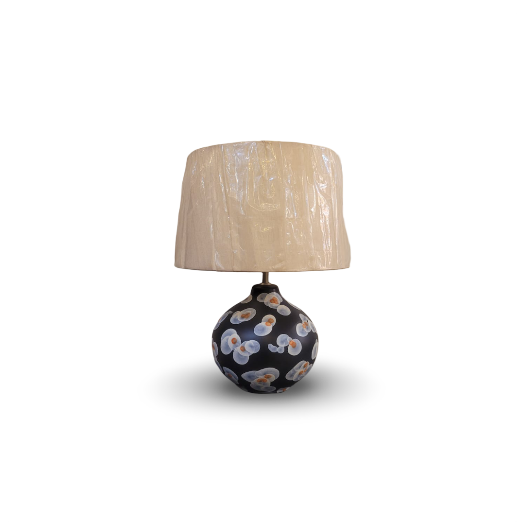 Ceramic Table Lamp with Floral Motif and Fabric Shade