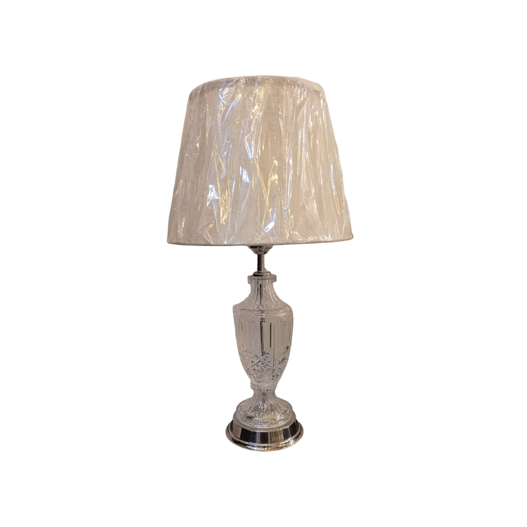 Luxury Fine glass Table Lamp with White Fabric Shade – Chrome Base