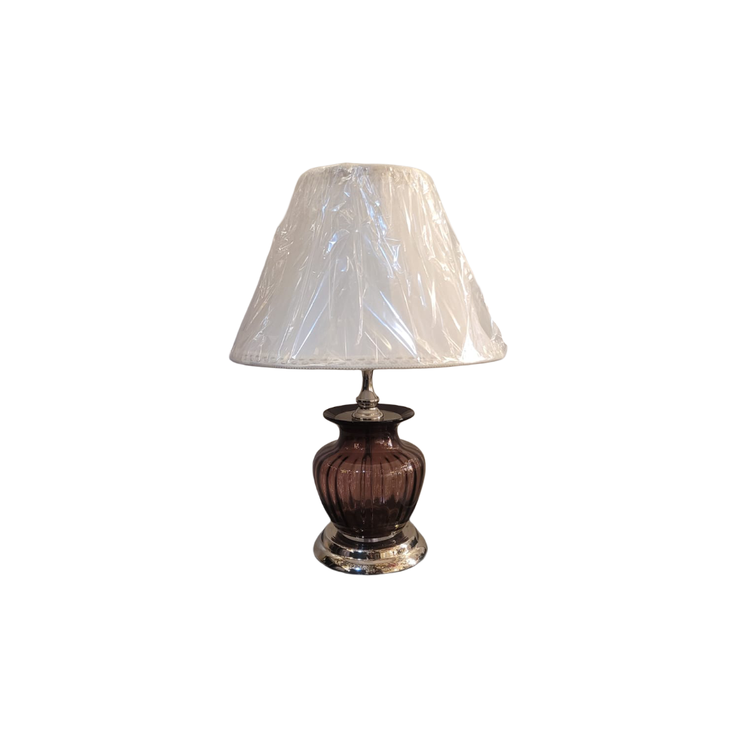 Classic Glass Table Lamp with Fluted Base and White Fabric Shade